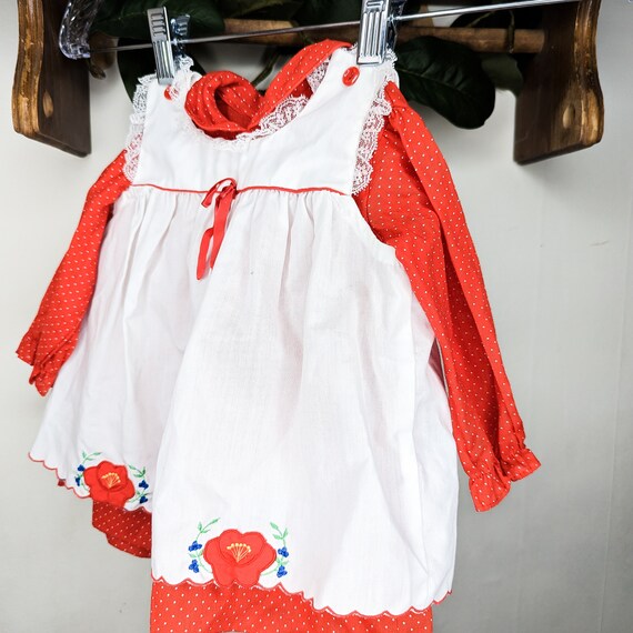 Vintage Red & White Baby Girls Long Sleeved Dress… - image 2