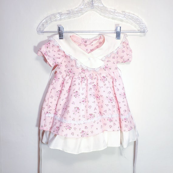 Vintage Pink Floral Baby Girl's Dress with Collar… - image 2