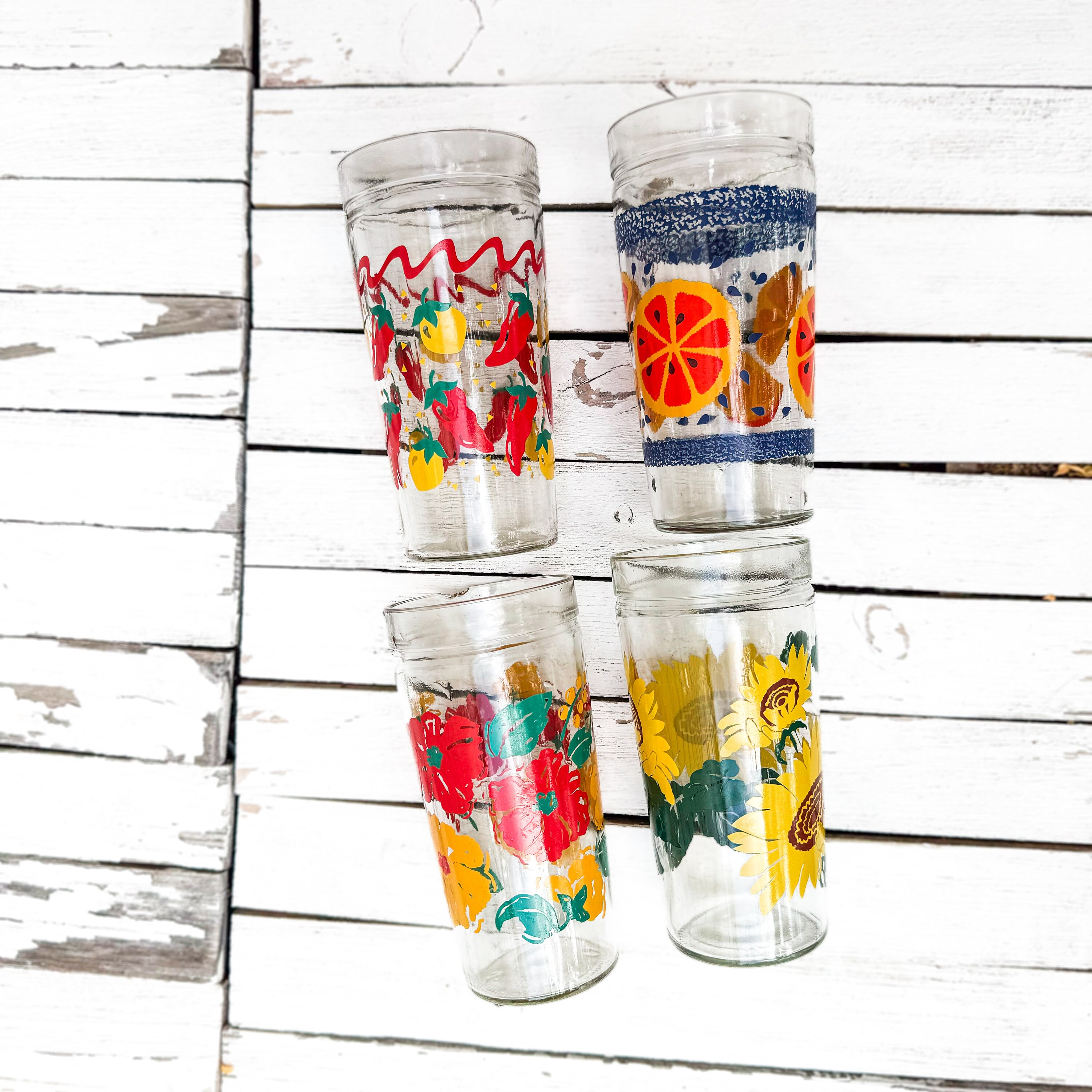 Retro Anchor Hocking 1980s Glass Tumblers With Colorful Print | Set of 4 |  Vintage Drinking Glasses | Retro Kitchen Decor - Etsy Israel