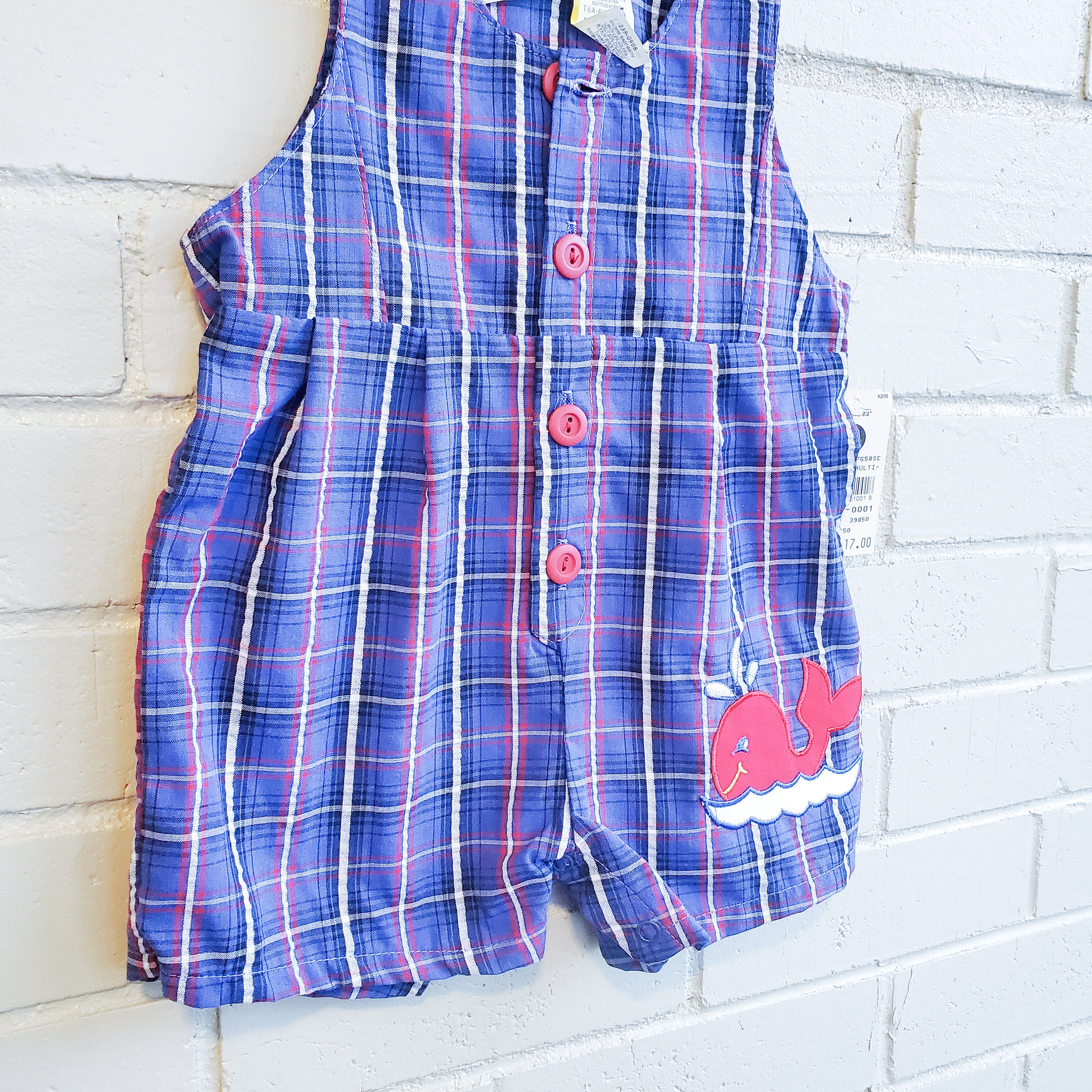 Vintage Carter's Plaid Whale Baby Overalls | New With Tags