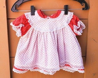 Vintage Kris Buchanan Love Heart Red & White Baby Girls Dress with Lace Collar