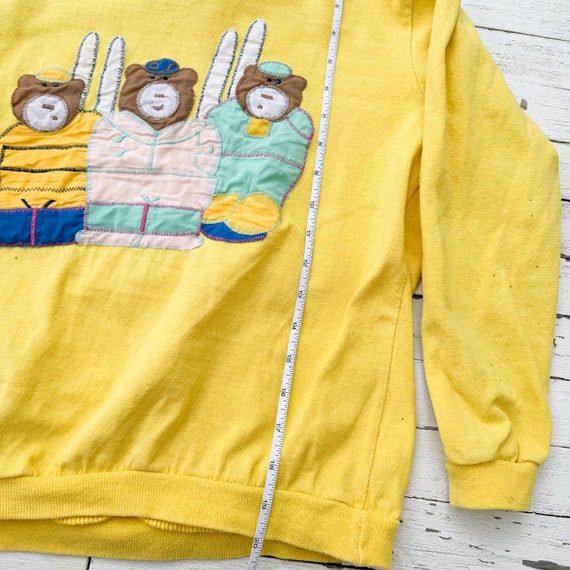 Vintage Yellow Kid's Sweater with Teddy Bear Moti… - image 4