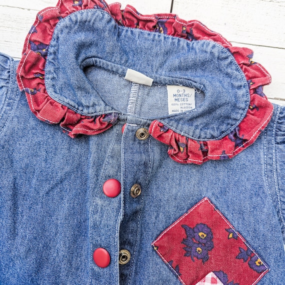 Vintage Denim Collared Baby Bubble Romper with Re… - image 3