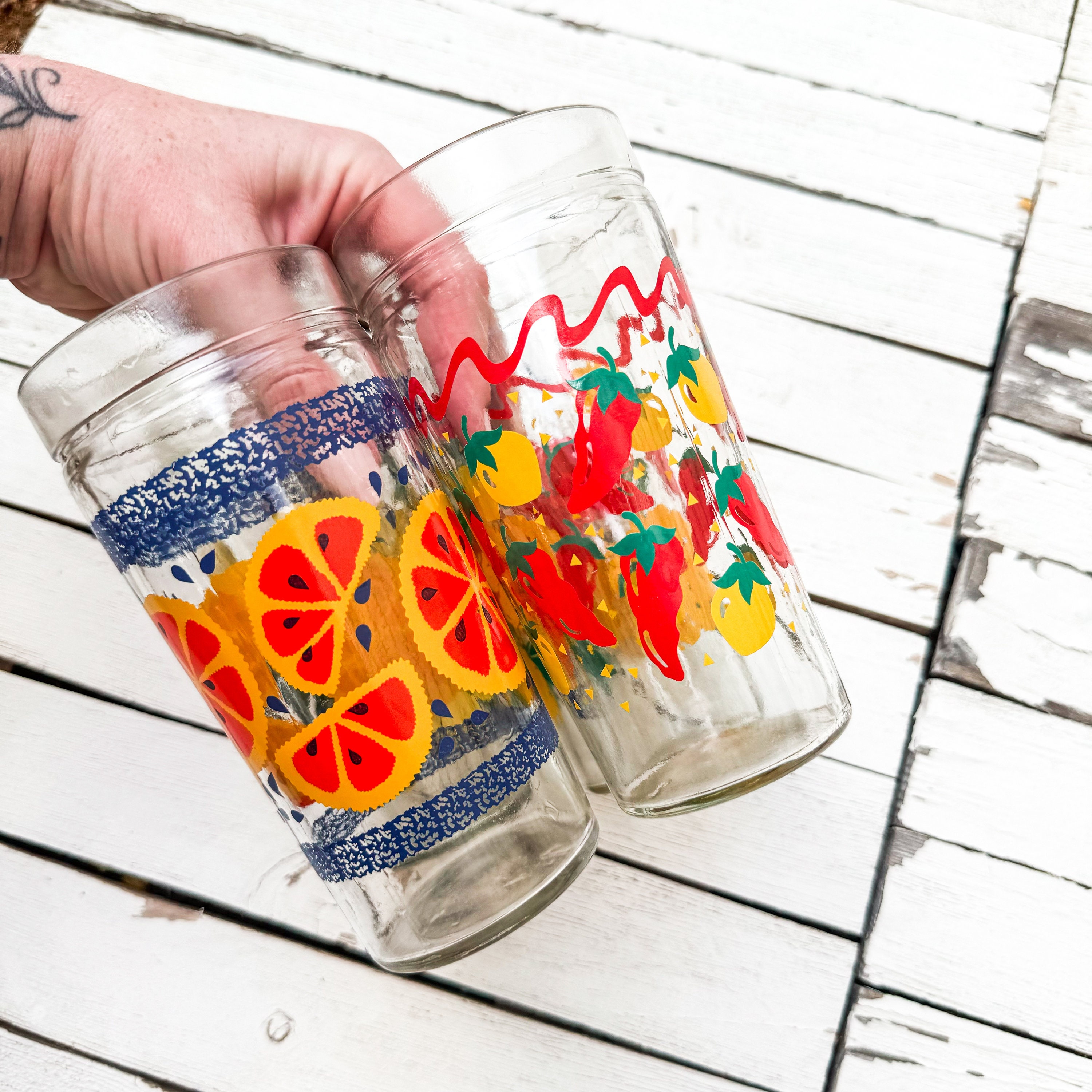 Retro Anchor Hocking 1980s Glass Tumblers With Colorful Print | Set of 4 |  Vintage Drinking Glasses | Retro Kitchen Decor - Etsy Israel