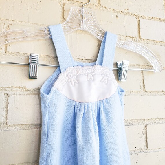 Vintage Blue Knitted Baby Overalls with Detailed … - image 3