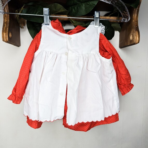 Vintage Red & White Baby Girls Long Sleeved Dress… - image 4