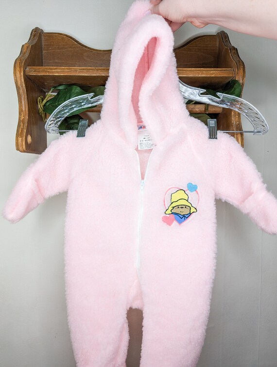 Vintage Paddington Bear Pink Baby Onesie Baby Hoo… - image 4