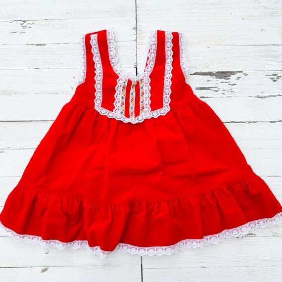 Vintage Red Baby Dress with Lace Detail | Retro B… - image 2