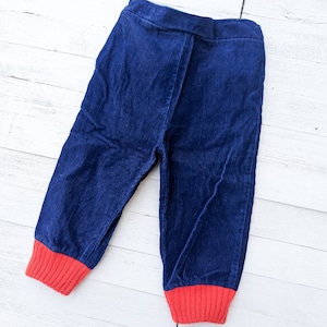 Vintage Blue Navy Corduroy Baby Pants with Red Cuffs | Vintage Baby Pants | Vintage Baby Clothing | 100% Cotton | Size 12 Months