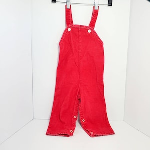 Vintage Sears Infant Red Corduroy Baby Overalls | Made in USA | Large