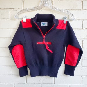Vintage Retro 90&#39;s Style Kid&#39;s Sweater Red & Black Meister Brand with Elbow Pads | Size 6