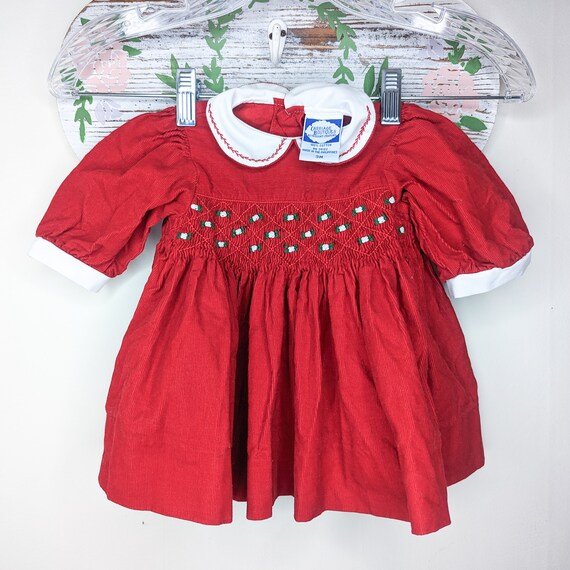 Vintage Red Baby Girl's Collared Dress with Smock… - image 7