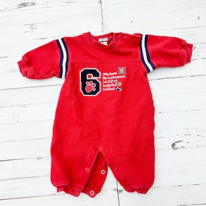Vintage Carter&#39;s Football-Themed Red Baby Romper with Sport Embroidery on Chest | Retro Baby Clothing | Size 6 Months