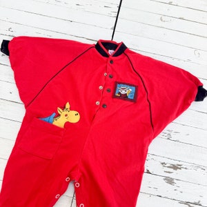 Vintage 1990&#39;s Red Buster Brown Baby Jumper with Cowboy Theme | Vintage Star Shape Baby Romper | Retro Baby Clothing | 12 Months