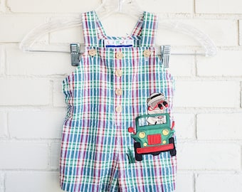 Vintage Samara 90's Style Kid's Baby Overalls with Car and Wood Buttons | Measurements in Description