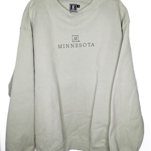 Retro Style Olive Green Adult Crewneck Sweater with &quot;Minnesota&quot; Embroidery | Vintage Adult Sweater | Size Large