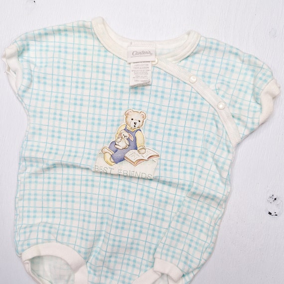 Vintage Carters Blue & White Plaid Baby Bodysuit … - image 1