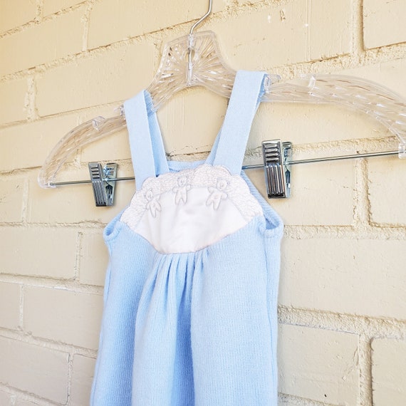 Vintage Blue Knitted Baby Overalls with Detailed … - image 4