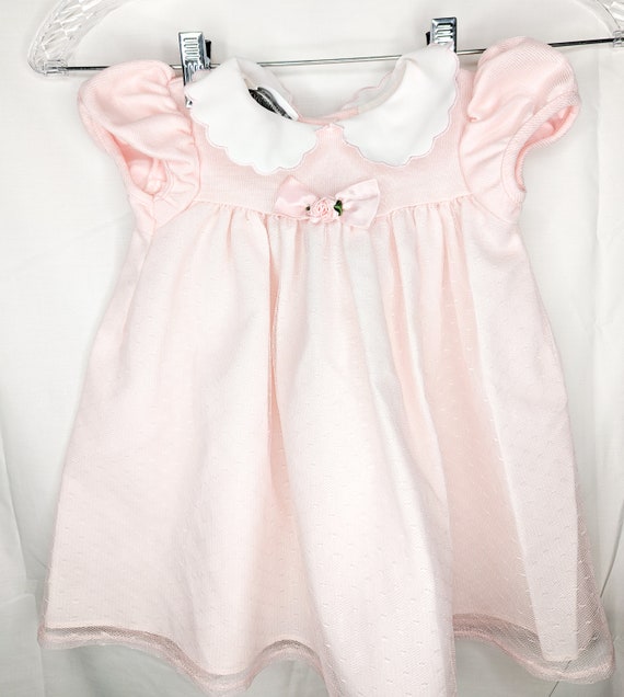 Vintage Pink & White Collared Baby Dress | Vintag… - image 1