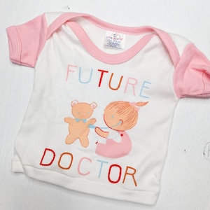 Vintage White & Pink Baby Tee &quot;Future Doctor&quot; Print Design | Vintage Baby Clothing | Retro Baby Clothes | Size 0-6 Months
