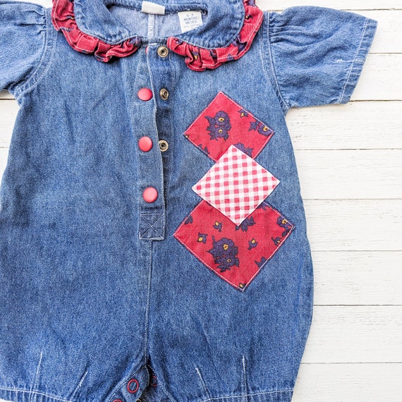 Vintage Denim Collared Baby Bubble Romper with Re… - image 2