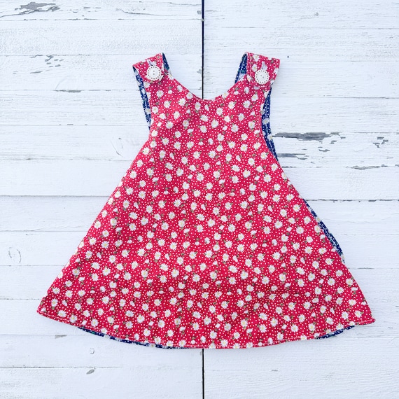 Vintage Handmade Reversible Red Floral Baby Girl'… - image 1