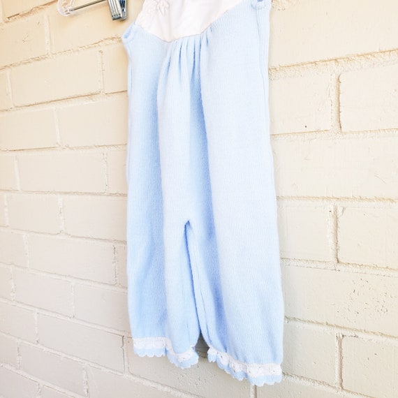 Vintage Blue Knitted Baby Overalls with Detailed … - image 5