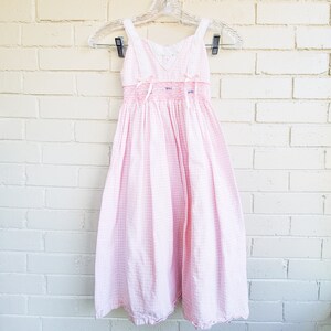 Vintage Karina Pink & White Cotton Girl&#39;s Smocked Dress with Lace Straps