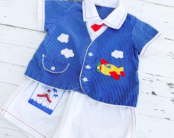 Vintage Nautical Baby Matching Outfit Set | Vintage Baby Clothing | Retro Baby Clothing | Unique Vintage Baby Clothing