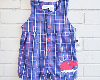 Vintage Carter's Plaid Whale Baby Overalls | New with Tags | Cotton Blend | 9 Months