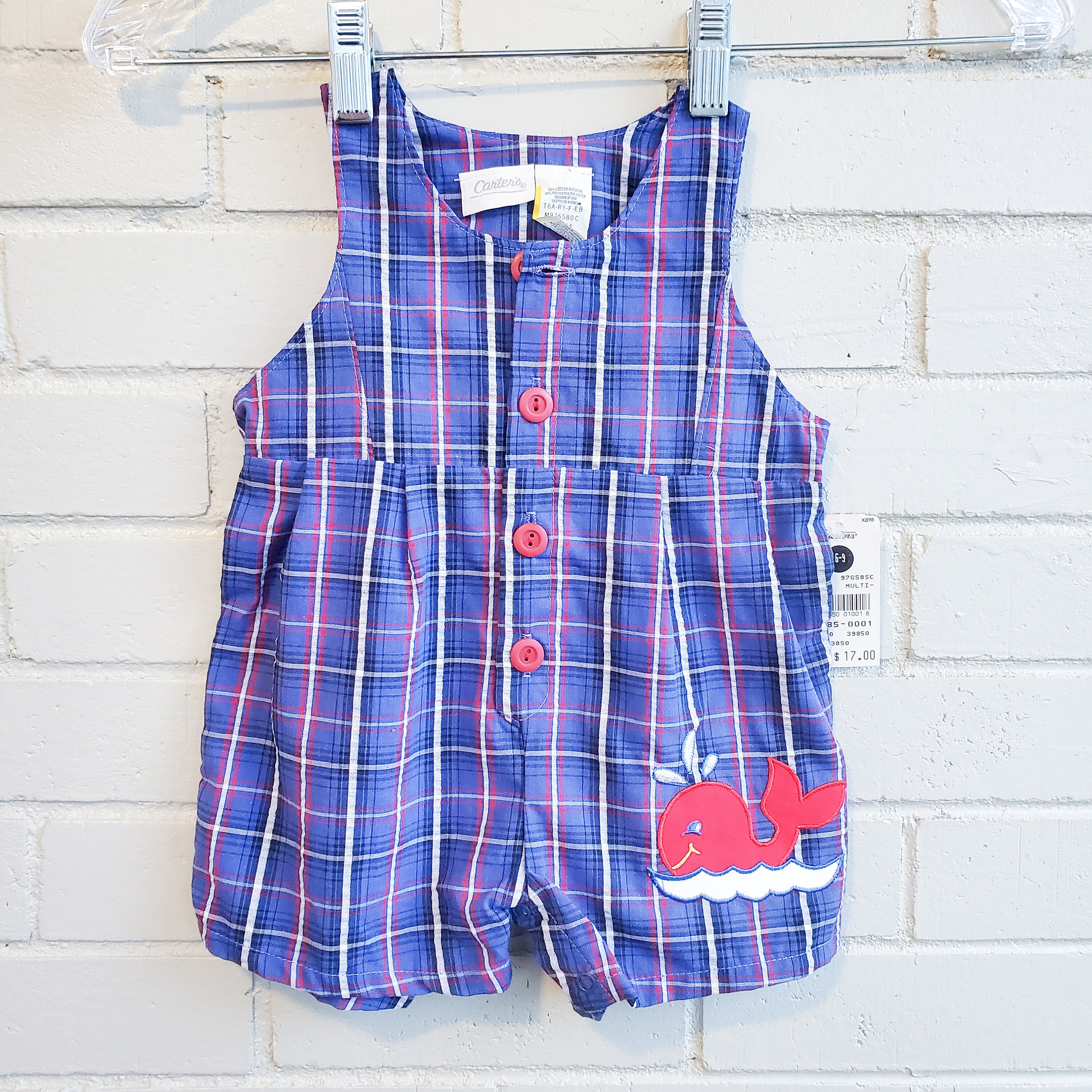 Vintage Carter's Plaid Whale Baby Overalls | New With Tags