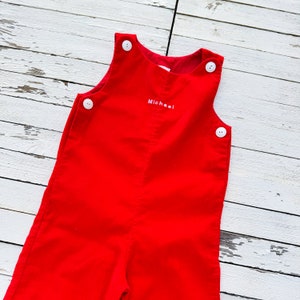 Vintage Vibrant Red Corduroy Boy&#39;s Overalls with Embroidered &quot;Michael&quot; Name | Vintage Kid&#39;s Overalls | Vintage Baby Overalls | Size 3T