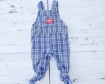 Vintage Blue Plaid OshKosh B'Gosh Vesbak Footie Overalls | Vintage Baby Overalls | Vintage OshKosh Overalls | 100% Cotton | Made in USA