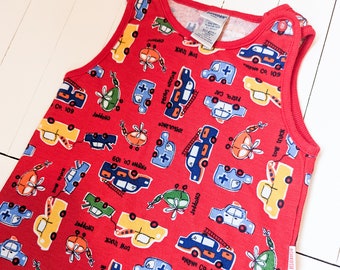 Vintage 90's OshKosh B'Gosh Baby Romper Red with Car Print | 100% Cotton | Vintage Baby Overalls | OshKosh Overalls | Retro Baby | 12 Months