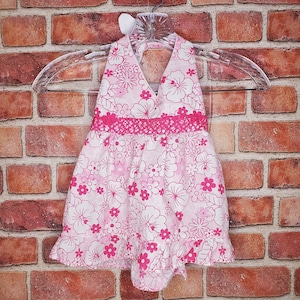 Vintage Park Bench Kids Pink & White Floral Halter Neck Toddler Dress | Hawaiian Flower Style | 24 Months