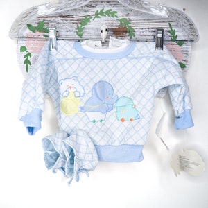 Vintage Blue and White Quilted Baby Sweater with Matching Booties | Vintage Baby Clothing | Vintage Baby Clothes | Size 6-9 Months