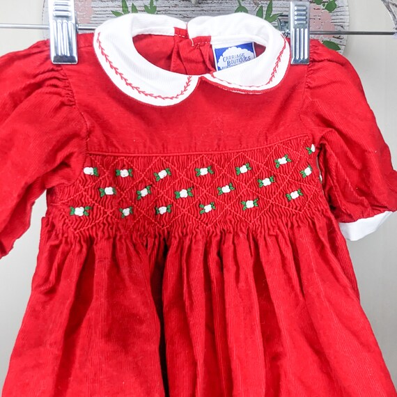 Vintage Red Baby Girl's Collared Dress with Smock… - image 2