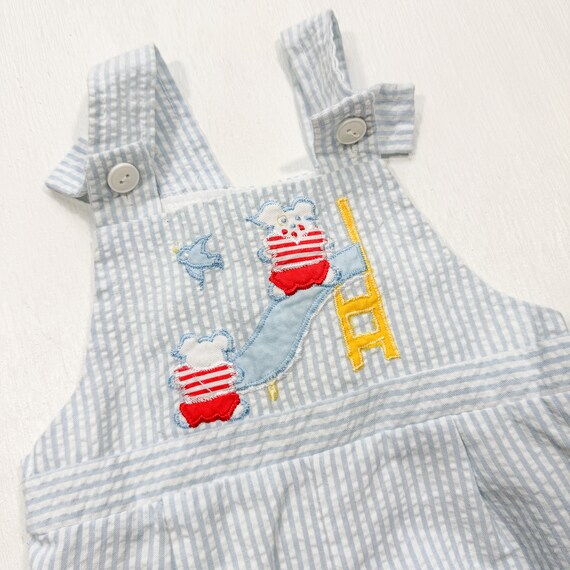 Vintage Blue & White Striped Baby Overalls With C… - image 4