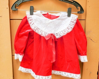 Vintage Red Lace Baby Girl's Dress Holiday Toddler Dress | Vintage Baby Clothes | Vintage Baby Dress | Vintage Girls | Size 2T