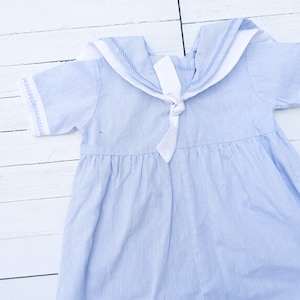 Vintage Blue & White Striped Baby Jumper with Oversized Collar | Vintage Baby Bubble Romper | Retro Baby Clothing