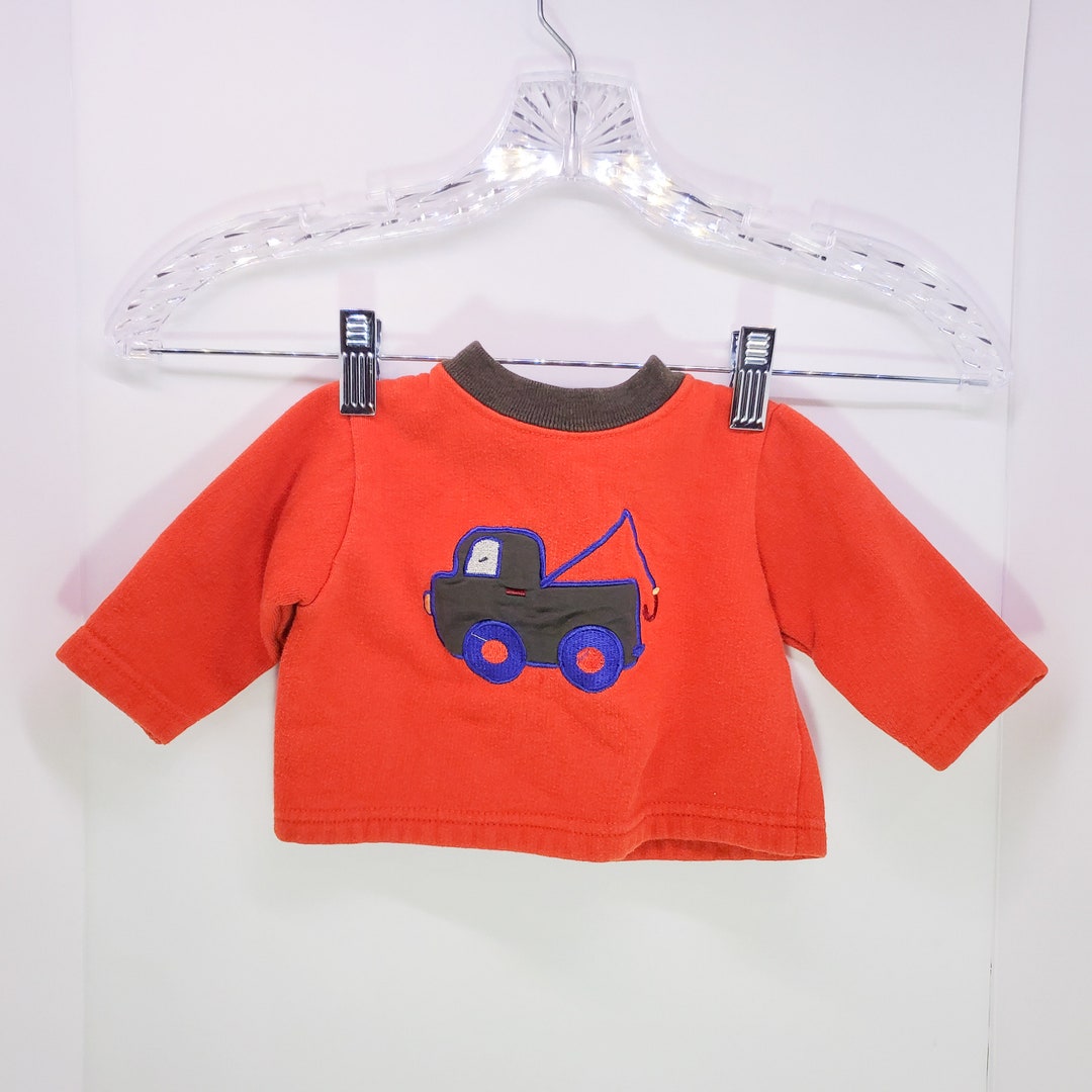 Vintage Orange Baby Sweater With Tow Truck Embroidered Vintage Baby