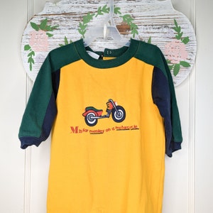 Vintage Yellow & Green Baby Romper with Embroidered Motorcycle | Vintage Baby Clothing | Vintage Baby Clothes | Size 12 Months