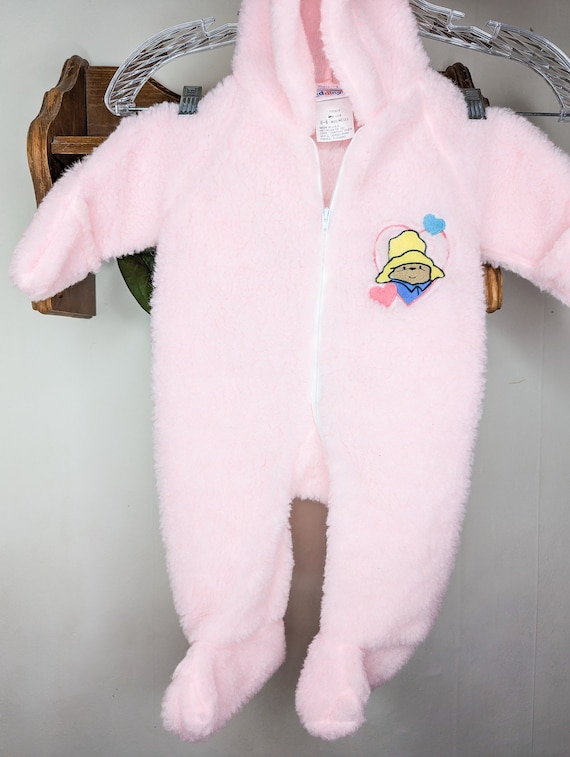 Vintage Paddington Bear Pink Baby Onesie Baby Hoo… - image 5