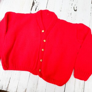 Vintage Handknitted Red Kid&#39;s Sweater with Gold Buttons | Vintage Baby Cardigan | Retro Kids Clothing | Unique Vintage