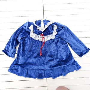 Vintage Blue Long Sleeved Girl&#39;s Dress with Lace Collar | Vintage Toddler Dress | Vintage Baby Dress | Vintage Baby Clothing | Size 4T