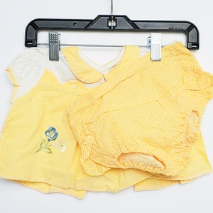 Vintage Yellow and White Baby Girl Dress and Diaper Cover Set Vintage Baby Clothes | Vintage Baby Clothing |