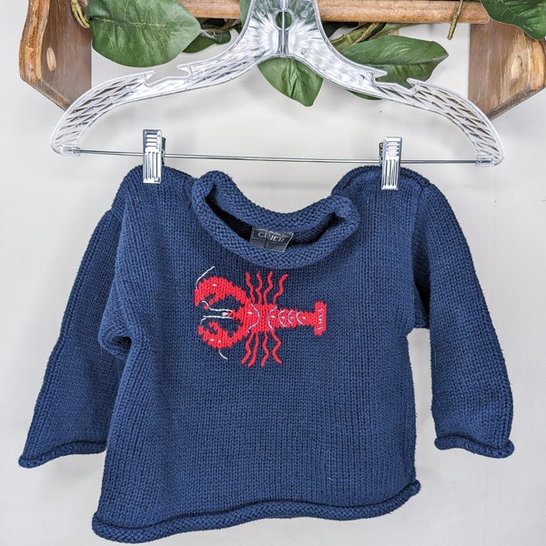 Vintage Navy Blue Toddler Sweater with Red Lobster | Vintage Baby Sweater | Vintage Kid's Sweater | 100% Cotton | Size 2T