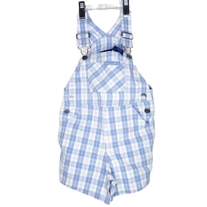 Vintage White & Blue Plaid Baby Overalls Shortalls | Vintage Baby Clothes | Vintage Baby Clothing | 100% Cotton | 18 Months