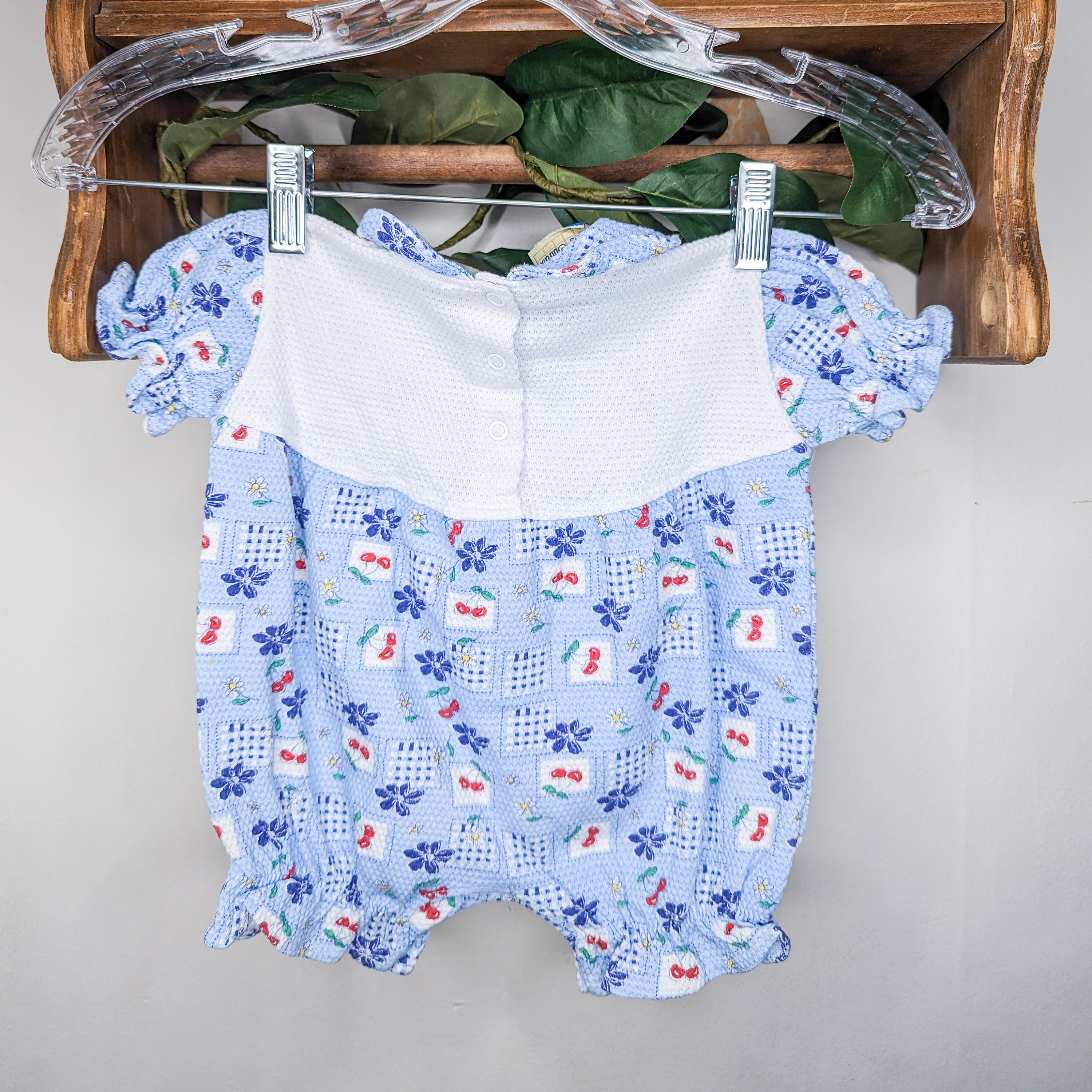 Vintage Blue & White Baby Bubble Romper With Cherries and Cute ...