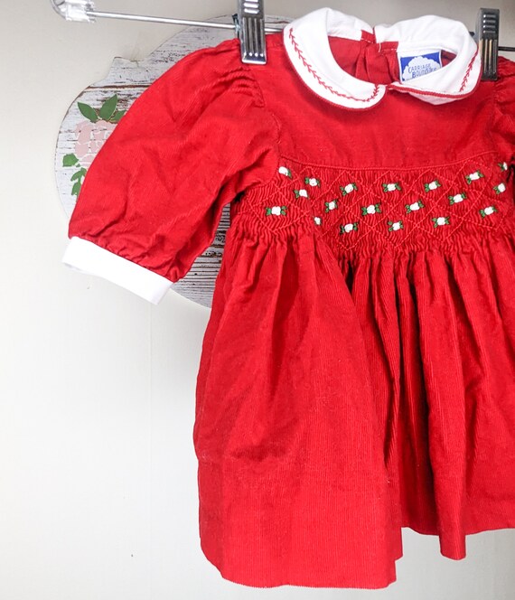 Vintage Red Baby Girl's Collared Dress with Smock… - image 3